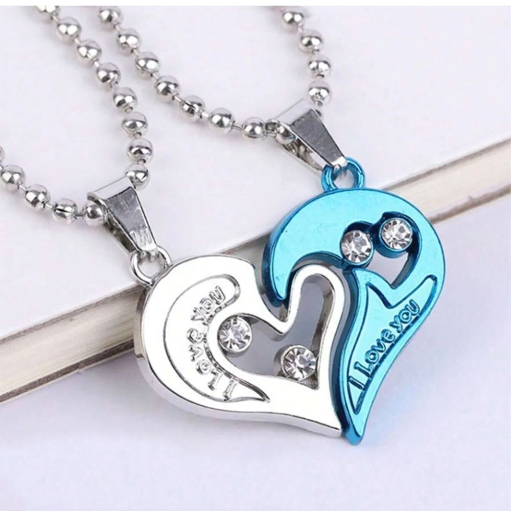 Fashion Couple Pendant Necklace His and Hers Stainless Steel I Love You Heart US